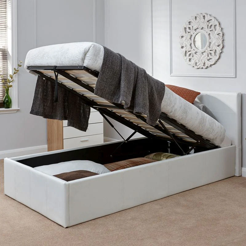 Winston Single Ottoman Bed Faux Leather White 3 x 7ft - Image 2