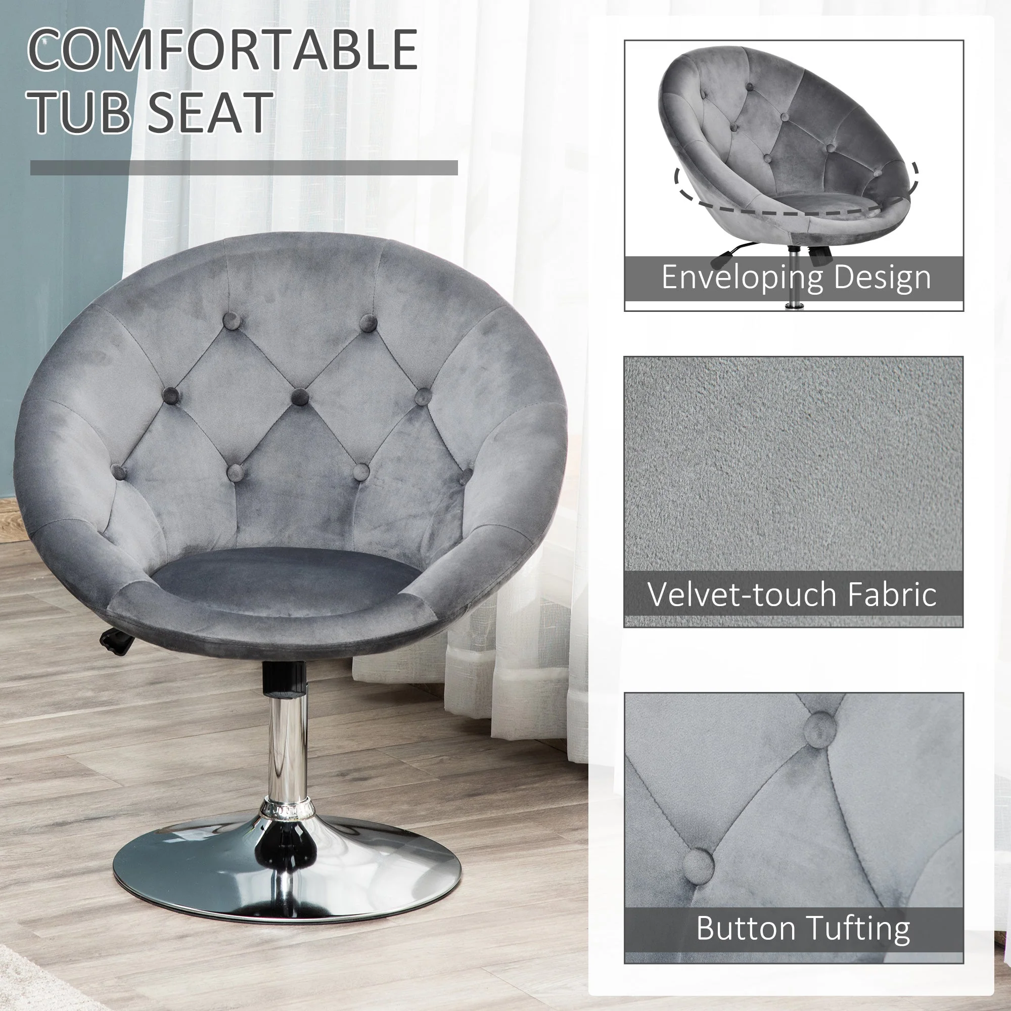 wivel Dining Height Bar Stool Adjustable Height Armless Tub Chair Grey - Image 4
