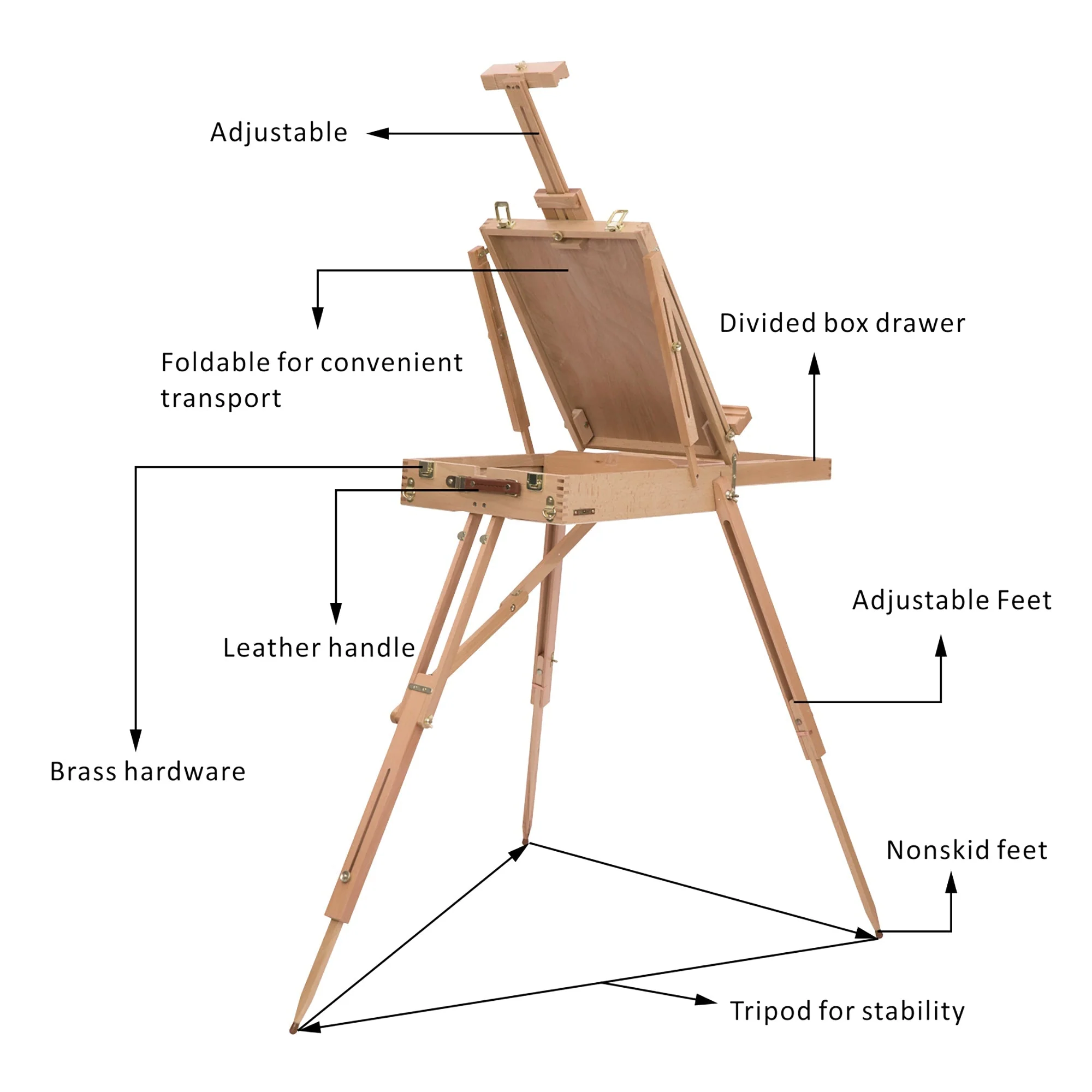 Wooden Art Easel Tripod Sketch Artist Painters Craft Portable Folding Drawing Board Lightweight - Natural Wood - Image 7