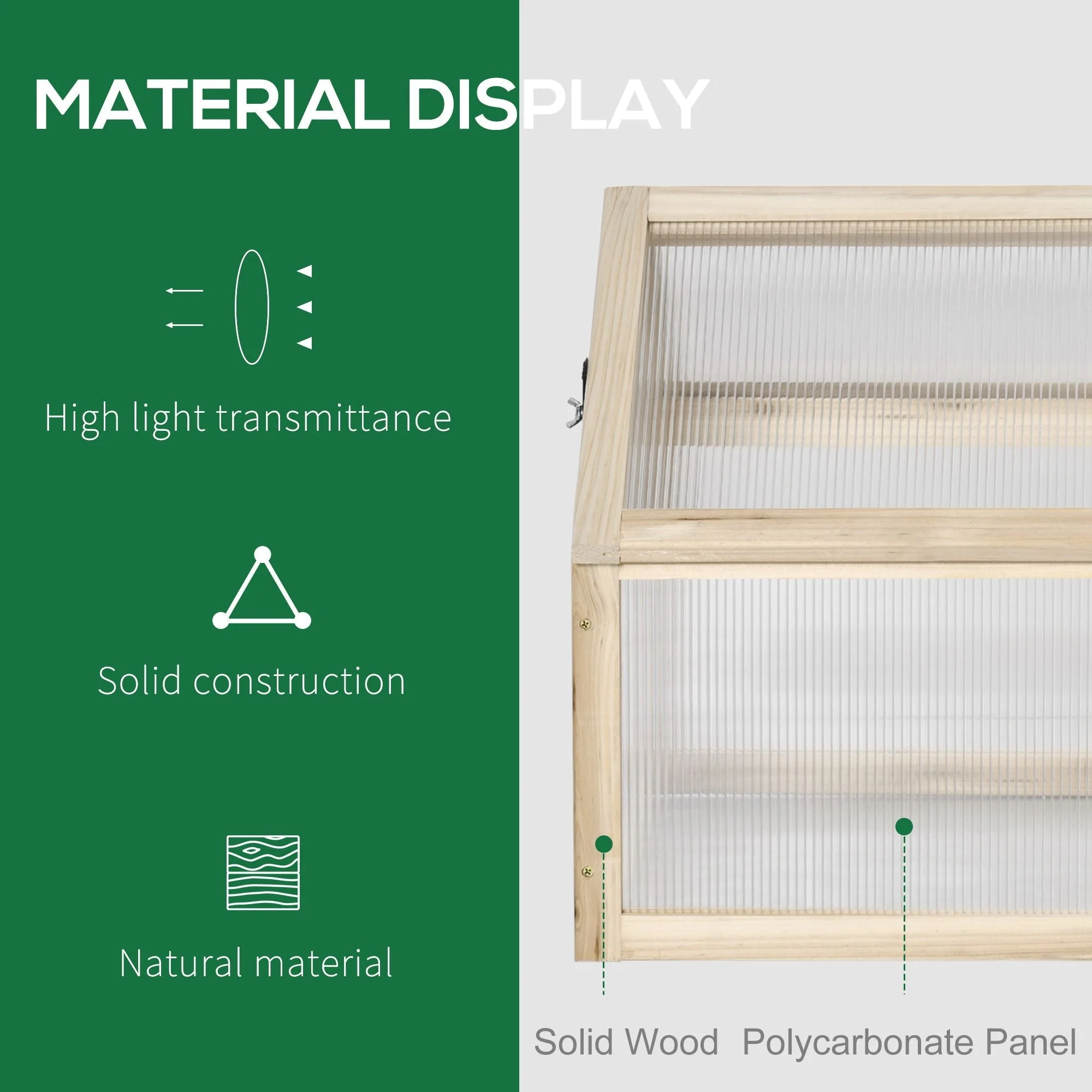 Wooden Cold Frame Garden Polycarbonate Greenhouse with Openable Top Cover - Image 4