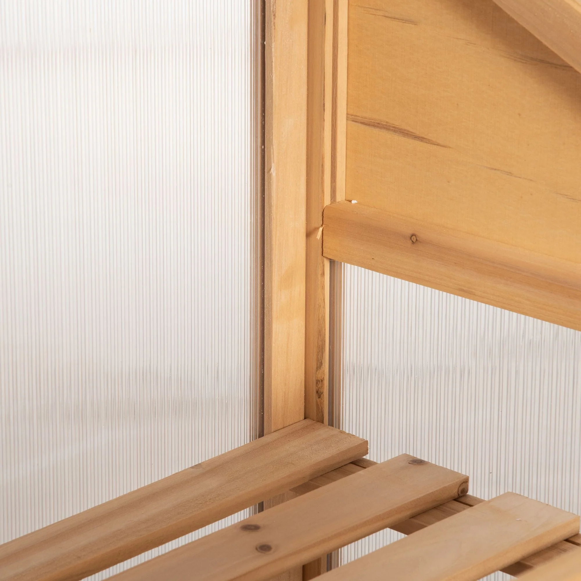 Wooden Cold Frame Polycarbonate Greenhouse with Openable Top Cover and Double Door - Image 8