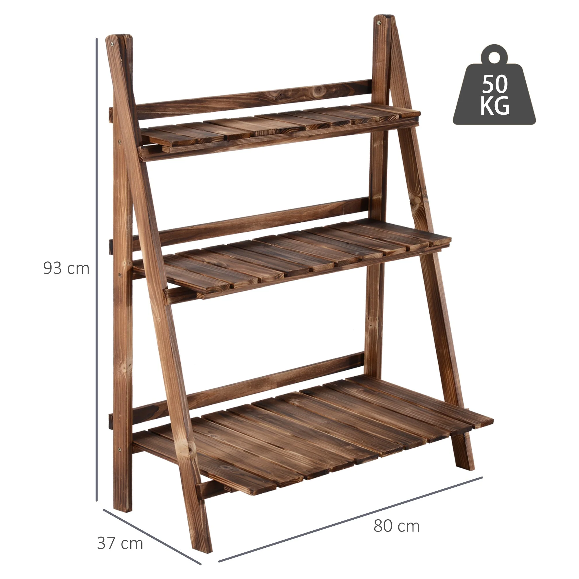 Wooden Folding Flower Pot Stand 3 Tier Garden Planter Display Ladder Gardener Storage Shelves Rack Herb Holder 80L x 37W x 93H cm - Image 3