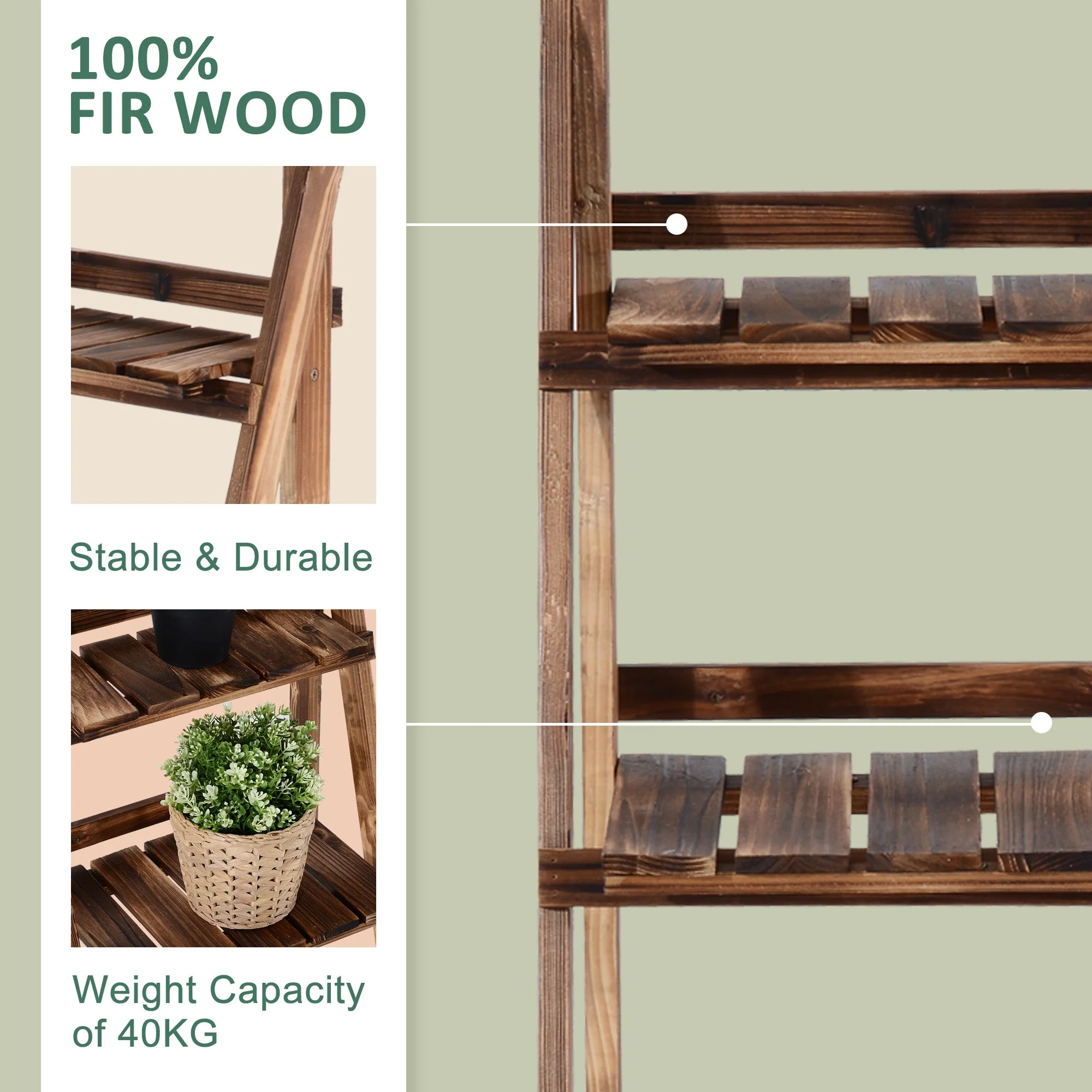 Wooden Folding Flower Pot Stand 3 Tier Garden Planter Display Ladder Gardener Storage Shelves Rack Herb Holder 80L x 37W x 93H cm - Image 4