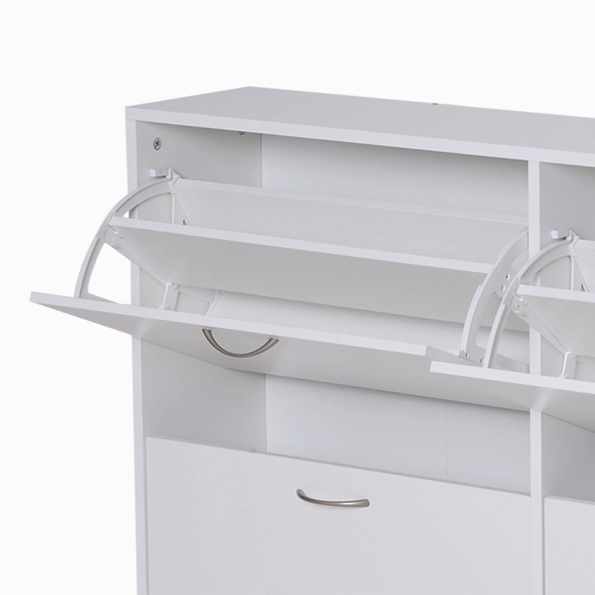 Wooden Modern Design 4 Drawer Shoes Cabinet Pull Down Shelf Storage Organiser - White - Image 7