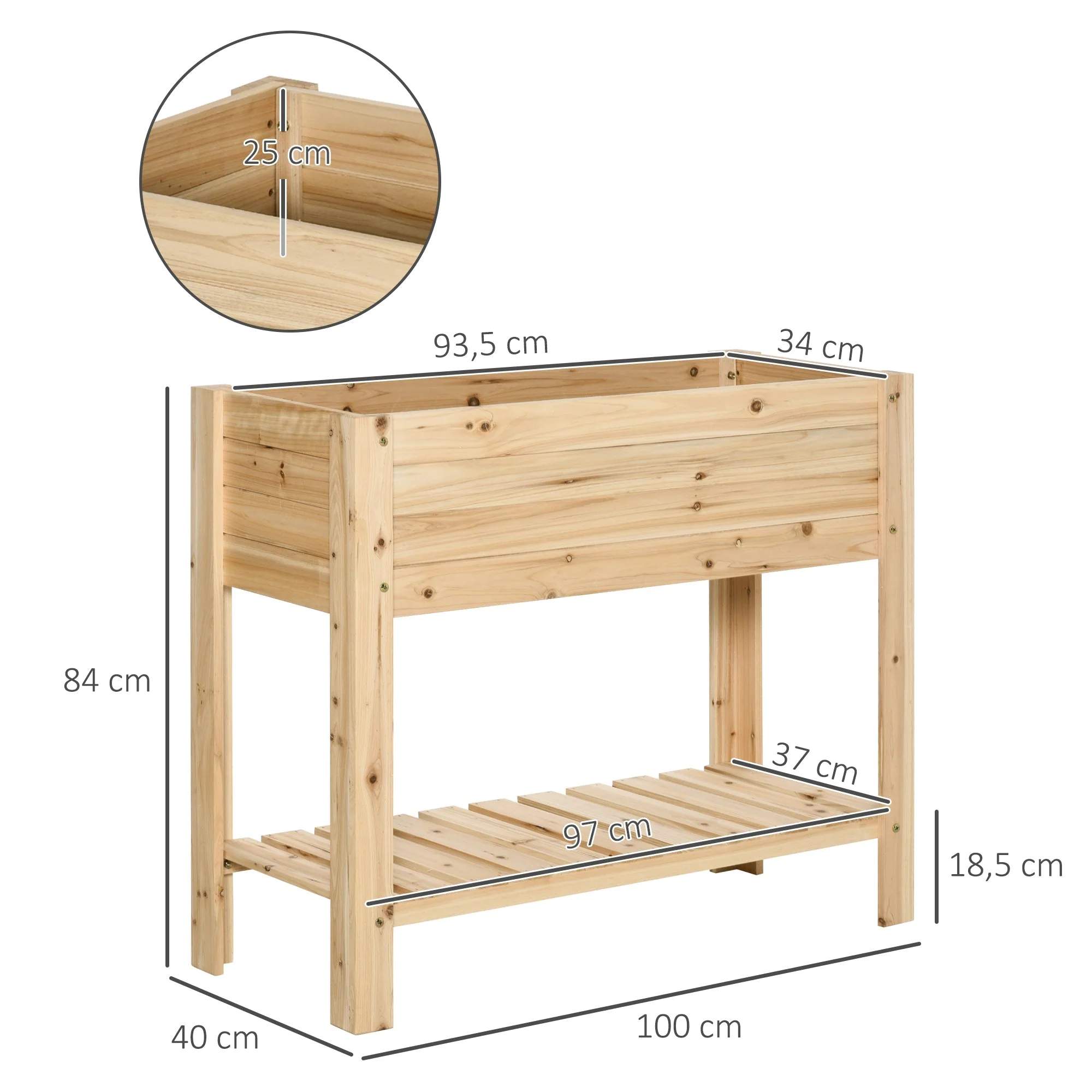 Wooden Raised Plant Stand Outdoor Flower Bed Box with Clapboard 100 x 40 x 84cm - Image 3