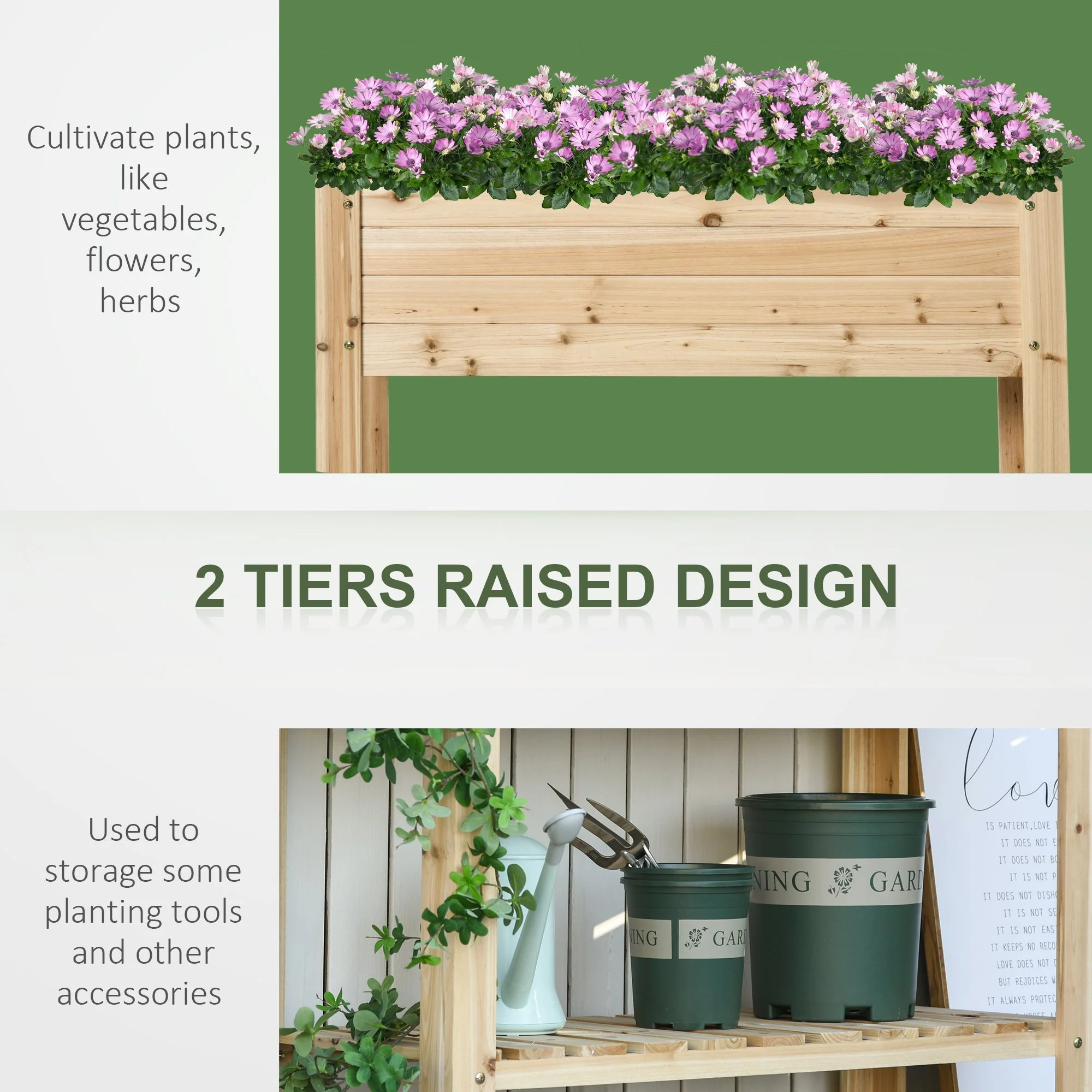 Wooden Raised Plant Stand Outdoor Flower Bed Box with Clapboard 100 x 40 x 84cm - Image 4