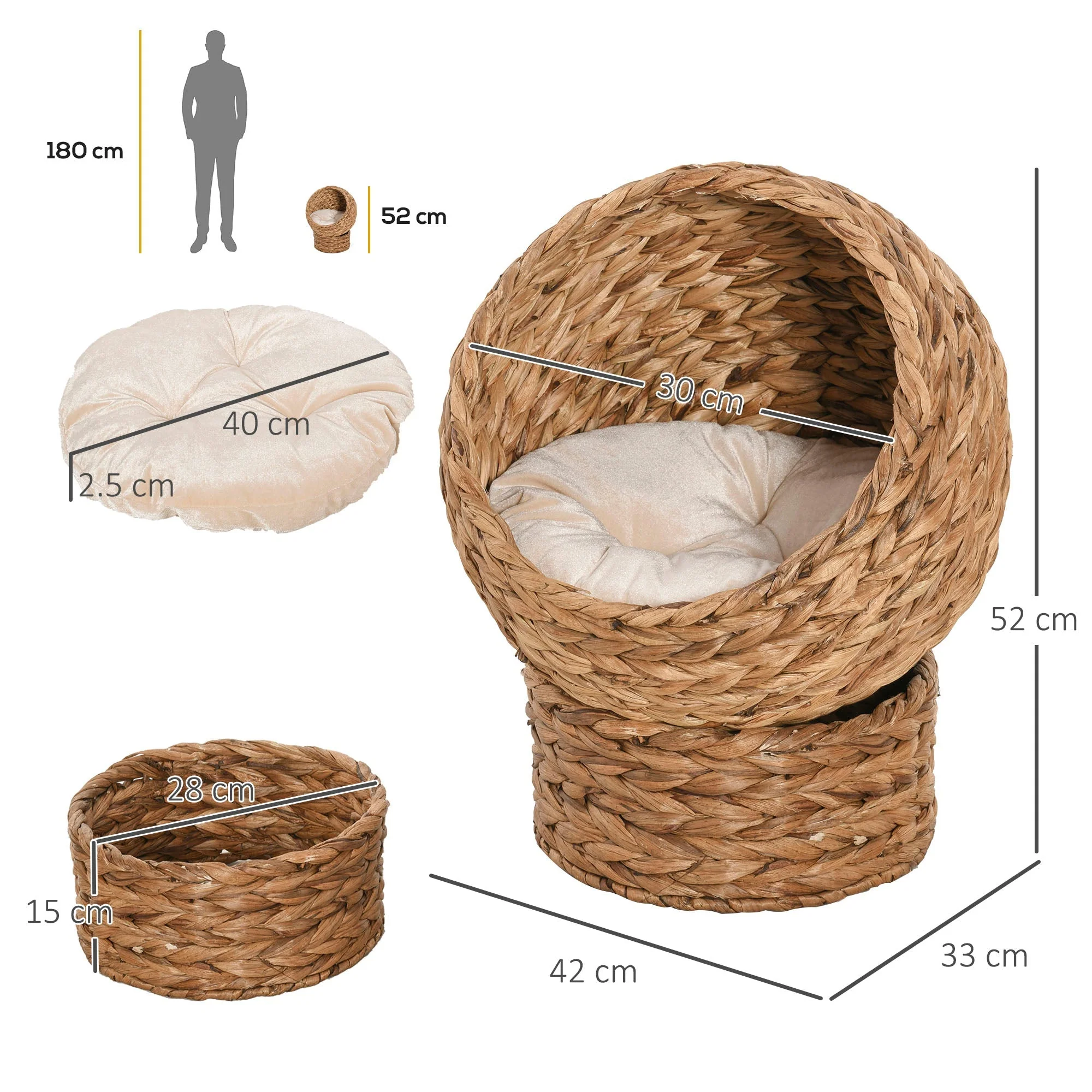 Woven 42 x 33cm Cat Bed Cyclindrical by Pawhut - Image 3