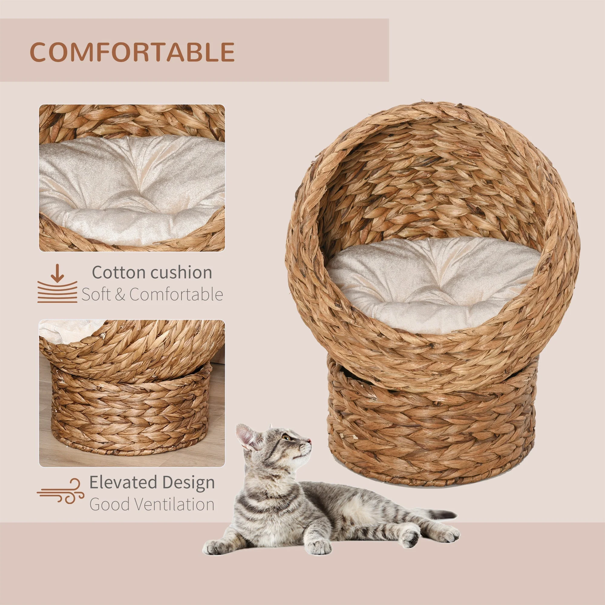 Woven 50 x 42cm Cat Bed Cyclindrical by Pawhut - Image 5