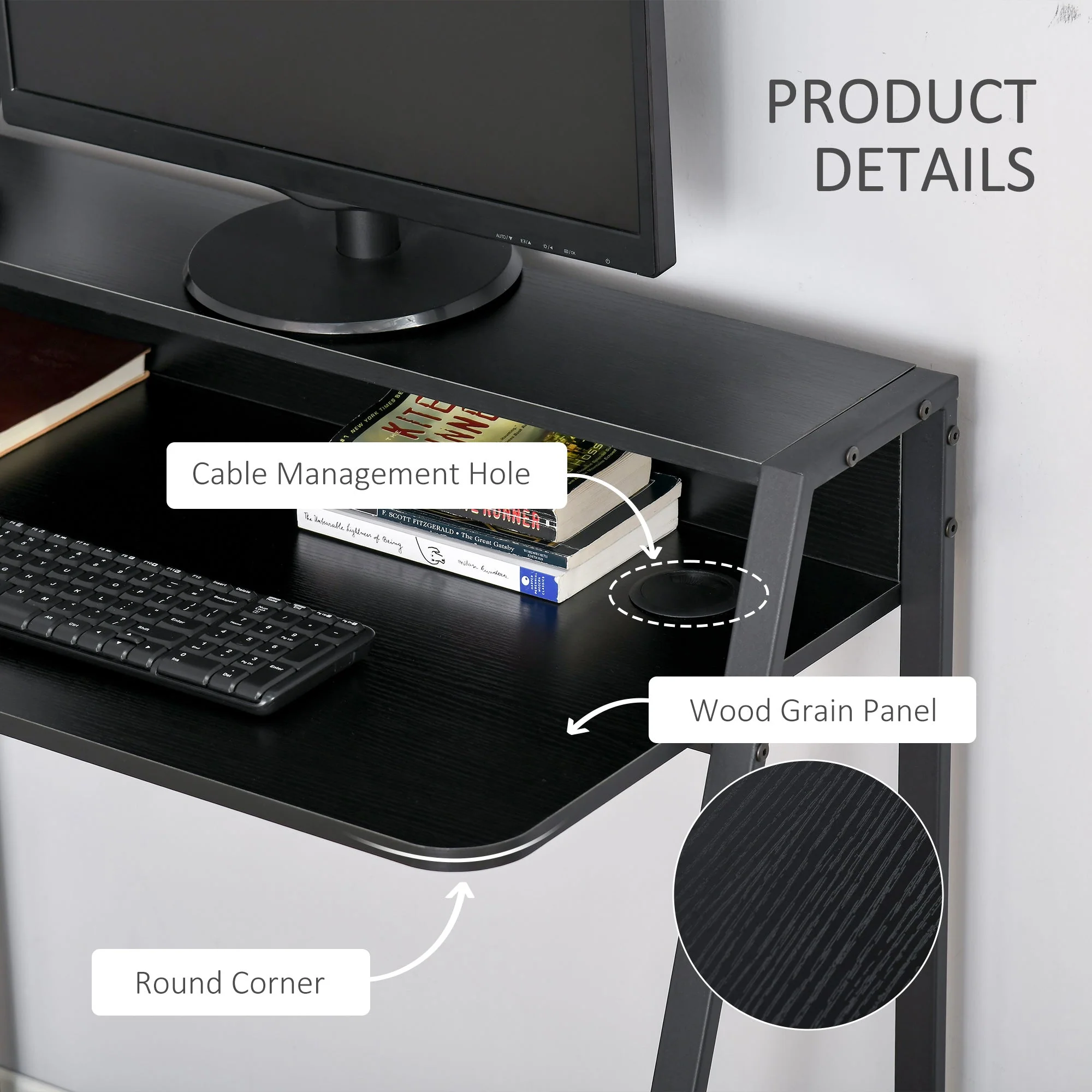 Writing Desk Computer Table Home Office PC Laptop Workstation Storage Shelf Black - Image 6