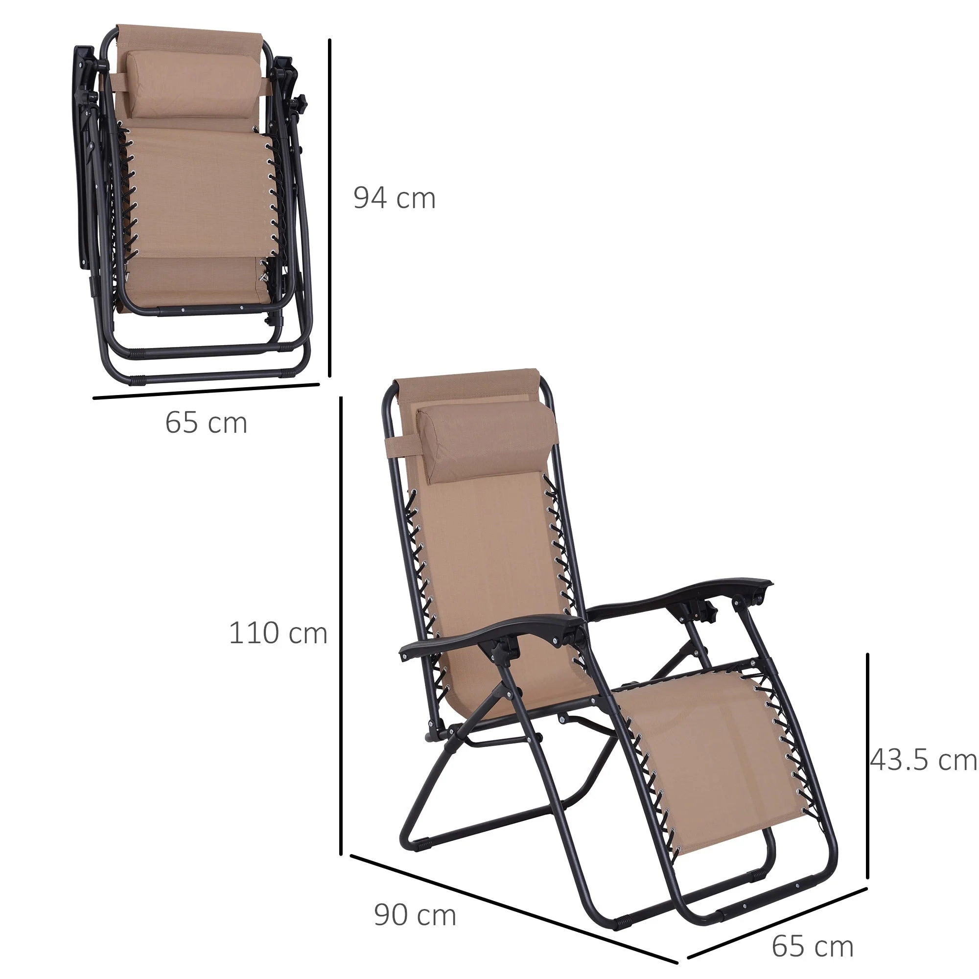 Zero Gravity Chair Metal Frame Texteline Armchair Outdoor Folding & Reclining Sun Lounger with Head Pillow for Patio Decking Gardens Camping - Image 3