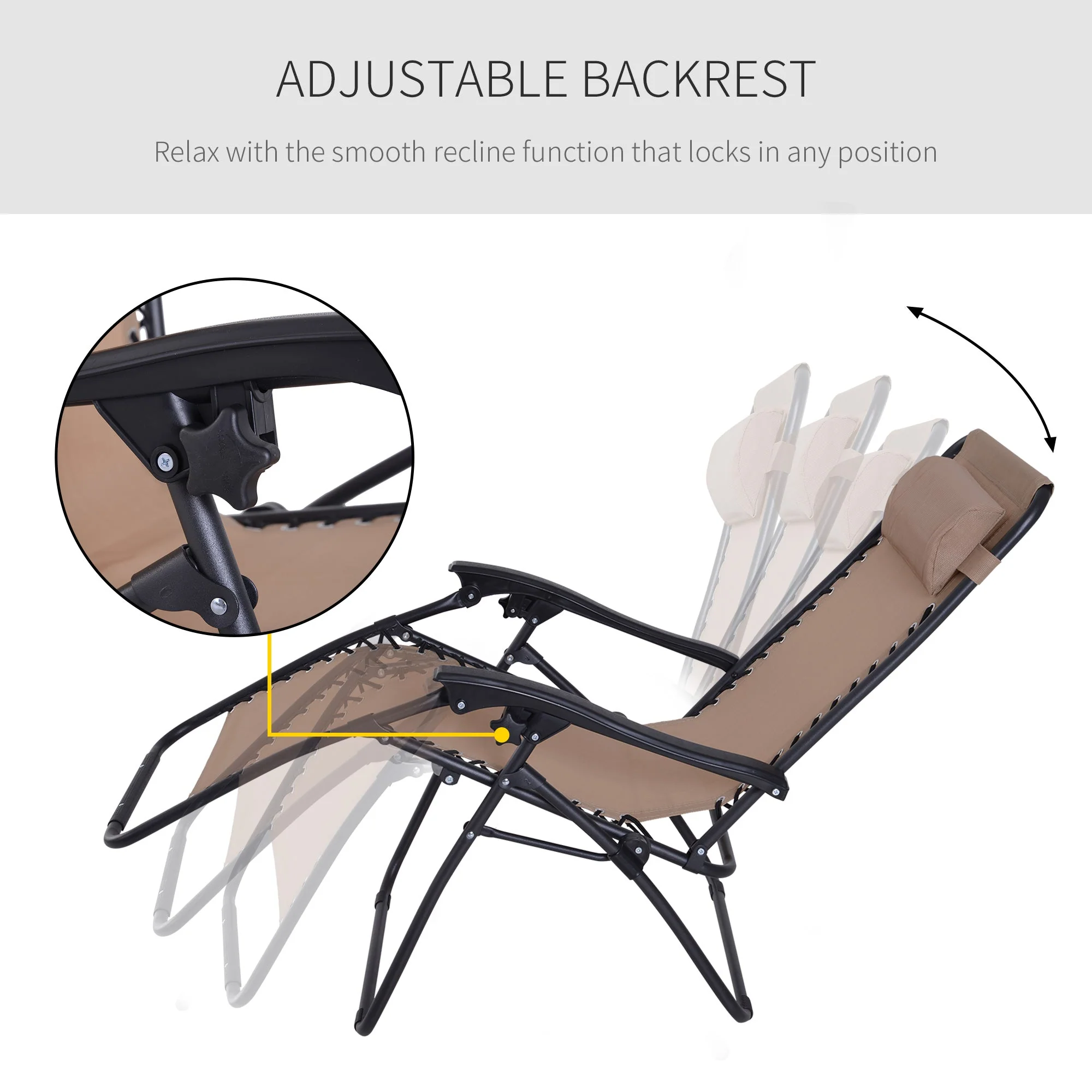 Zero Gravity Chair Metal Frame Texteline Armchair Outdoor Folding & Reclining Sun Lounger with Head Pillow for Patio Decking Gardens Camping - Image 4