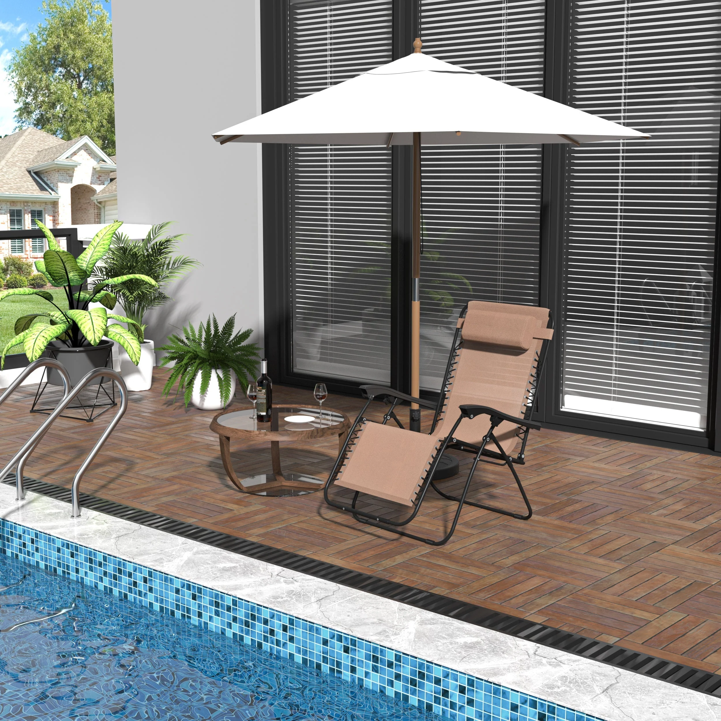 Zero Gravity Chair Metal Frame Texteline Armchair Outdoor Folding & Reclining Sun Lounger with Head Pillow for Patio Decking Gardens Camping - Image 8