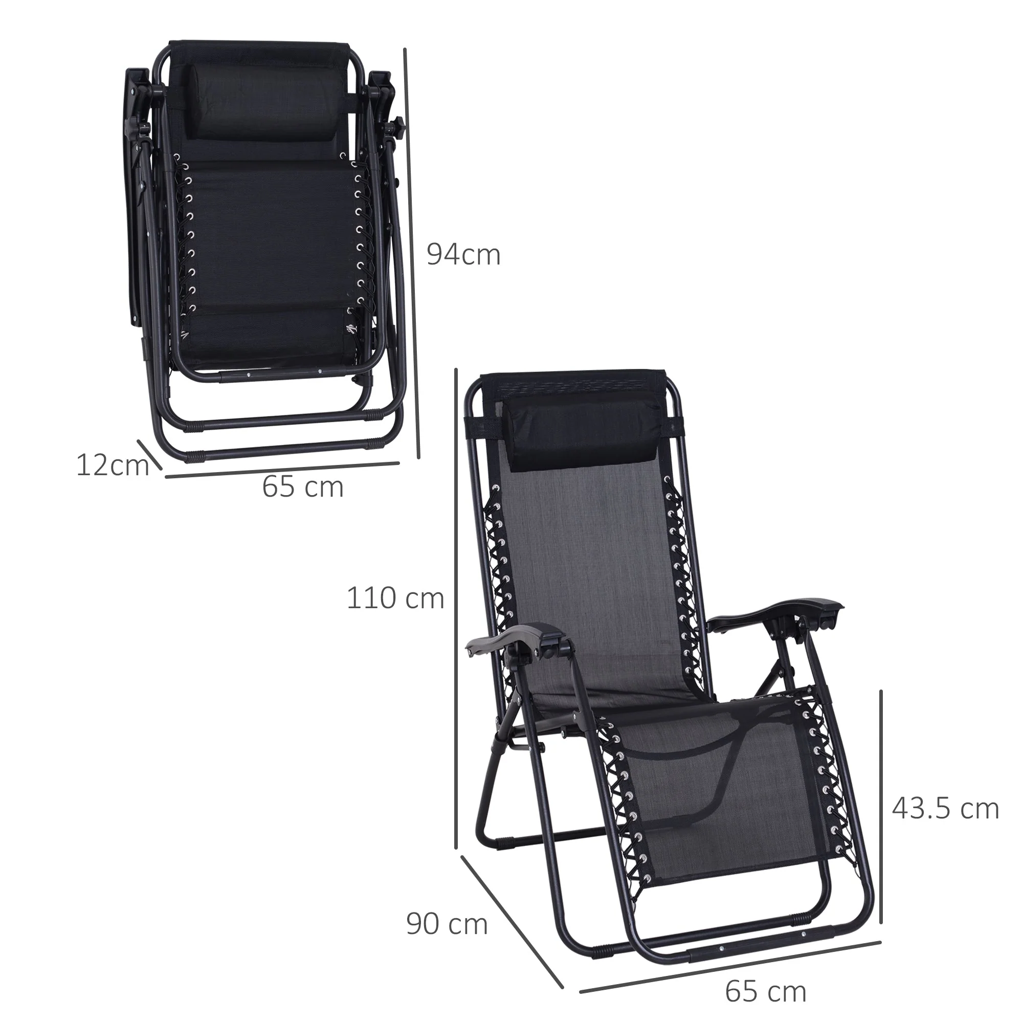Zero Gravity Chair Metal Frame Texteline Armchair Outdoor Folding & Reclining Sun Lounger with Head Pillow for Patio Decking Gardens Camping - Image 3