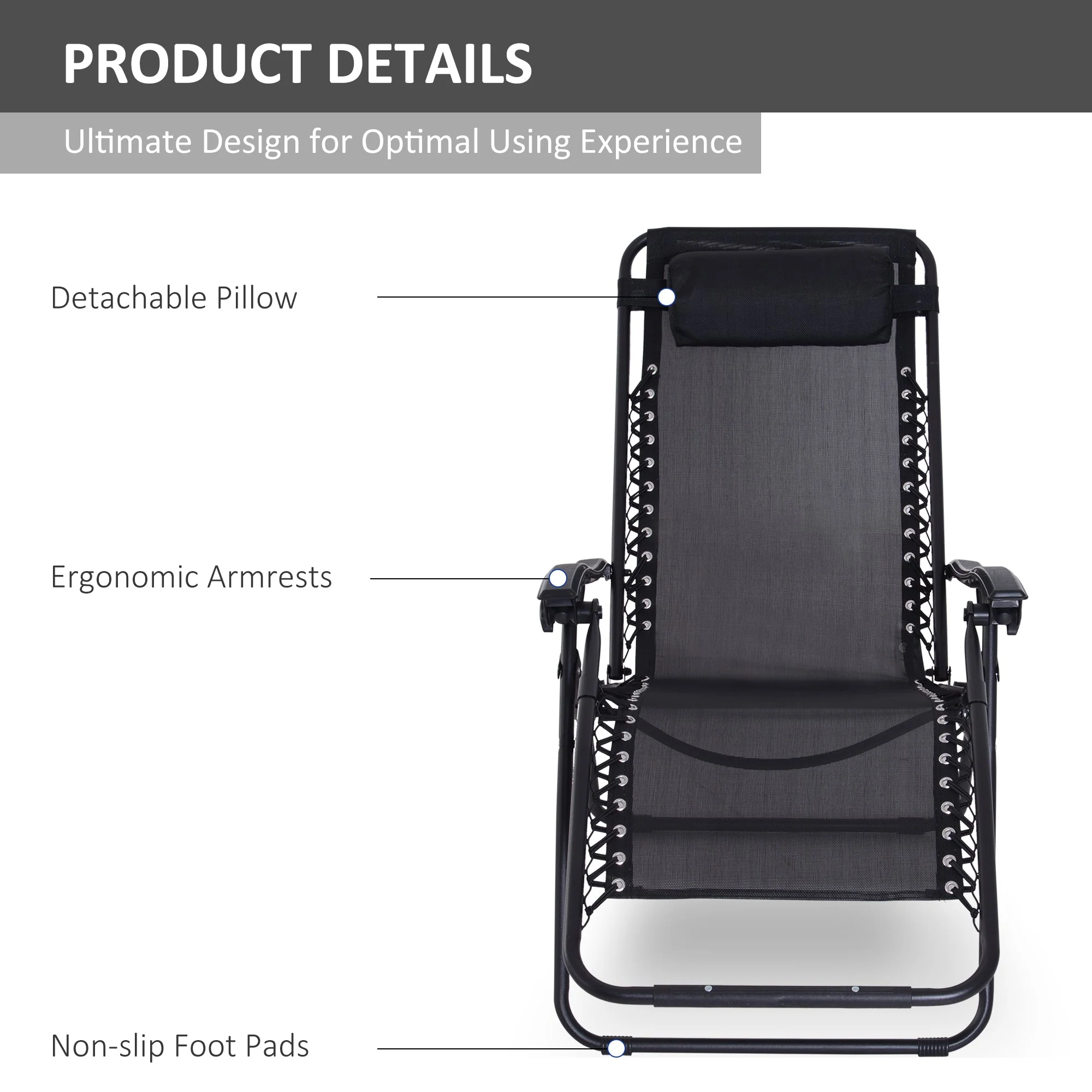 Zero Gravity Chair Metal Frame Texteline Armchair Outdoor Folding & Reclining Sun Lounger with Head Pillow for Patio Decking Gardens Camping - Image 7