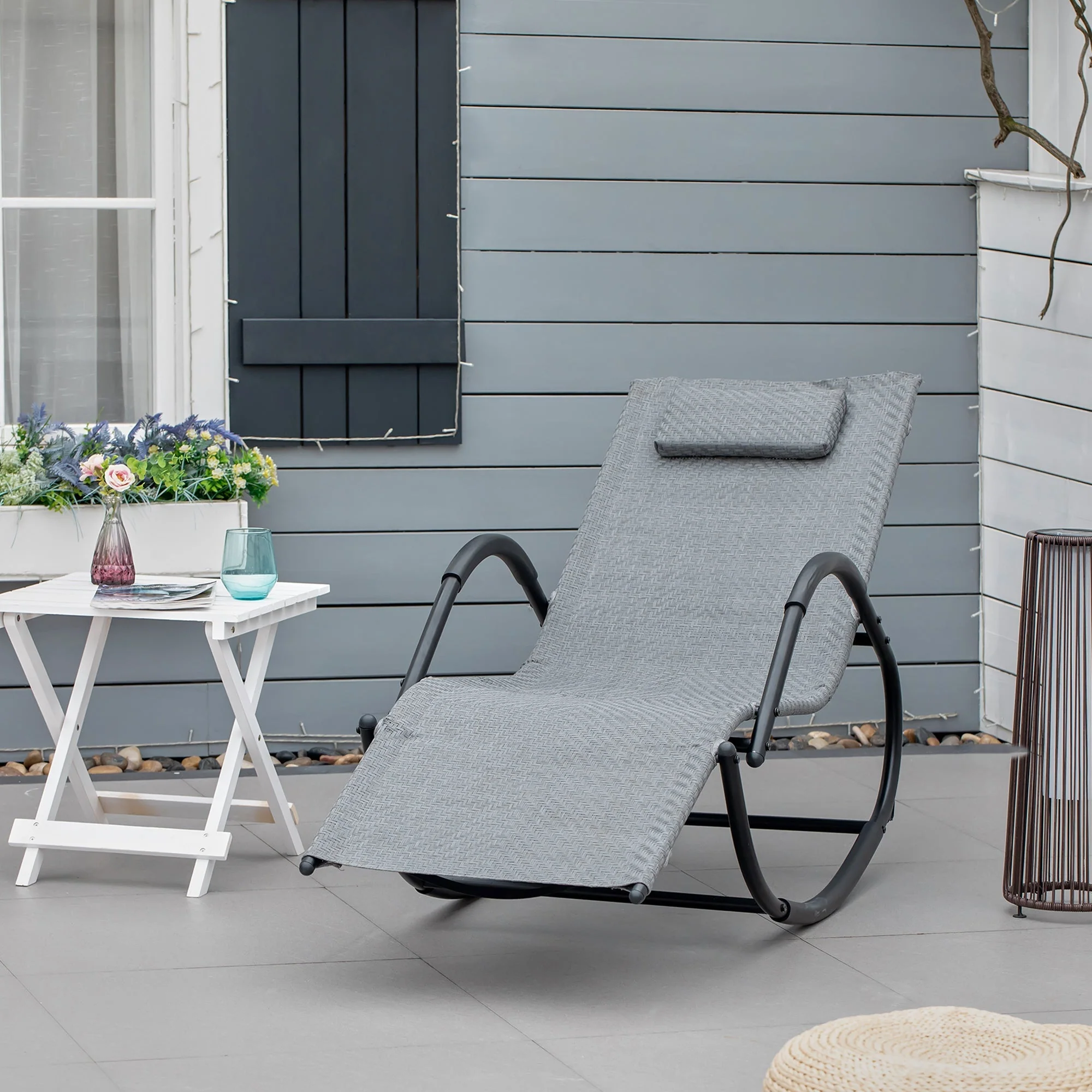 Zero Gravity Rocking Lounge Chair w/ Pillow for Indoor & Outdoor Texteline Grey - Image 2