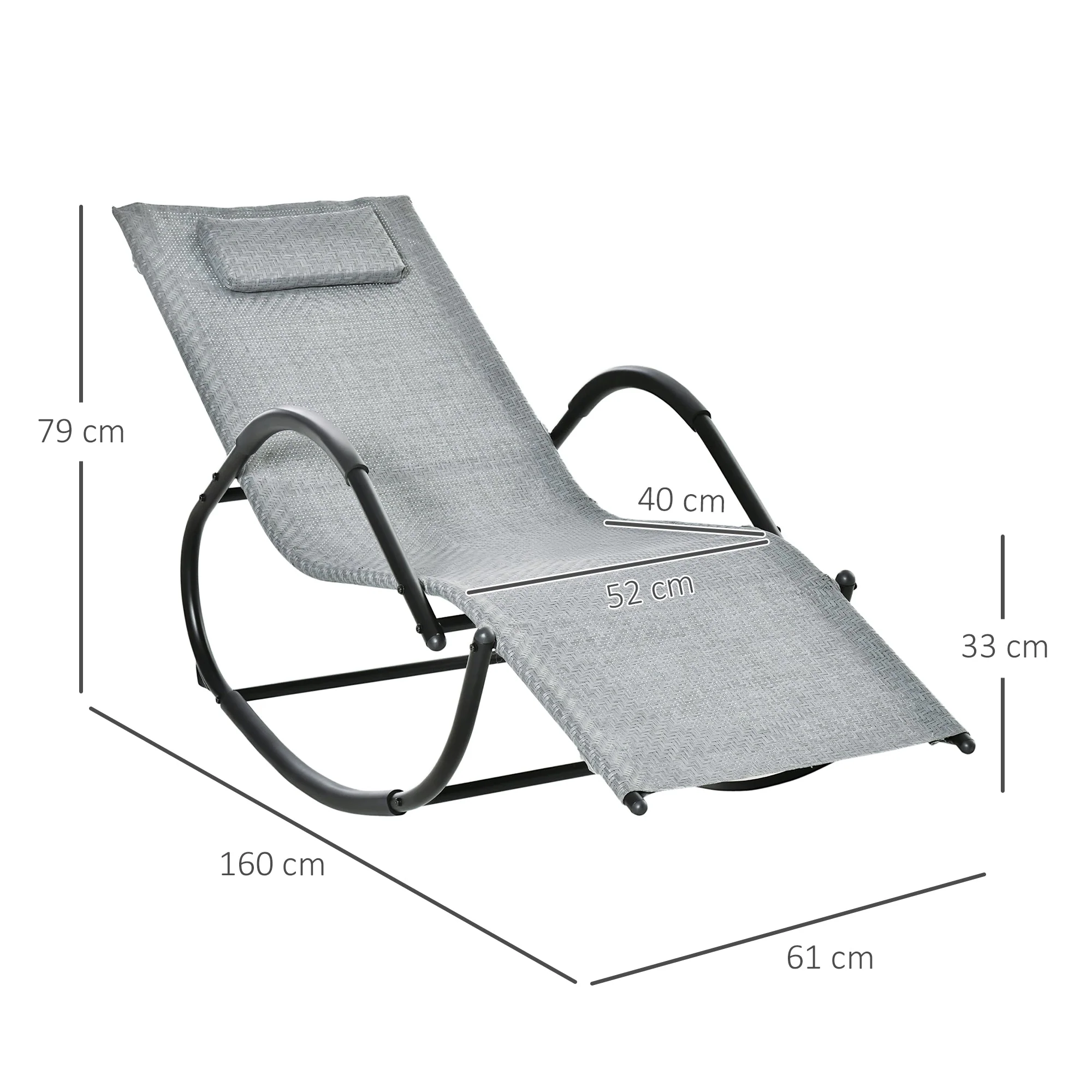 Zero Gravity Rocking Lounge Chair w/ Pillow for Indoor & Outdoor Texteline Grey - Image 3