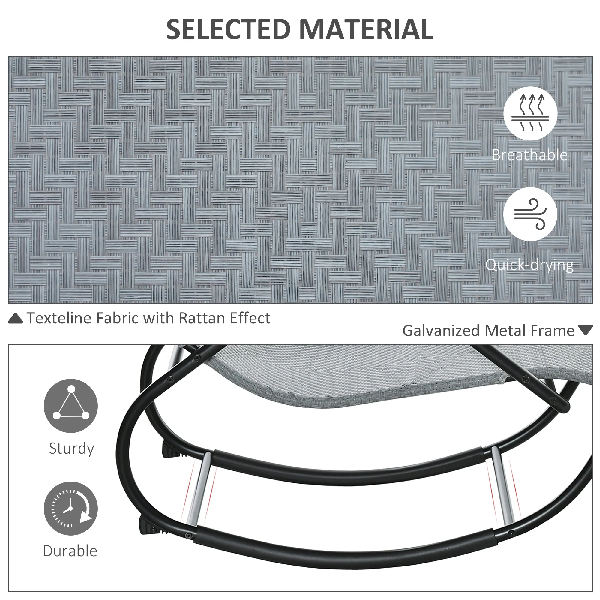 Zero Gravity Rocking Lounge Chair w/ Pillow for Indoor & Outdoor Texteline Grey - Image 6