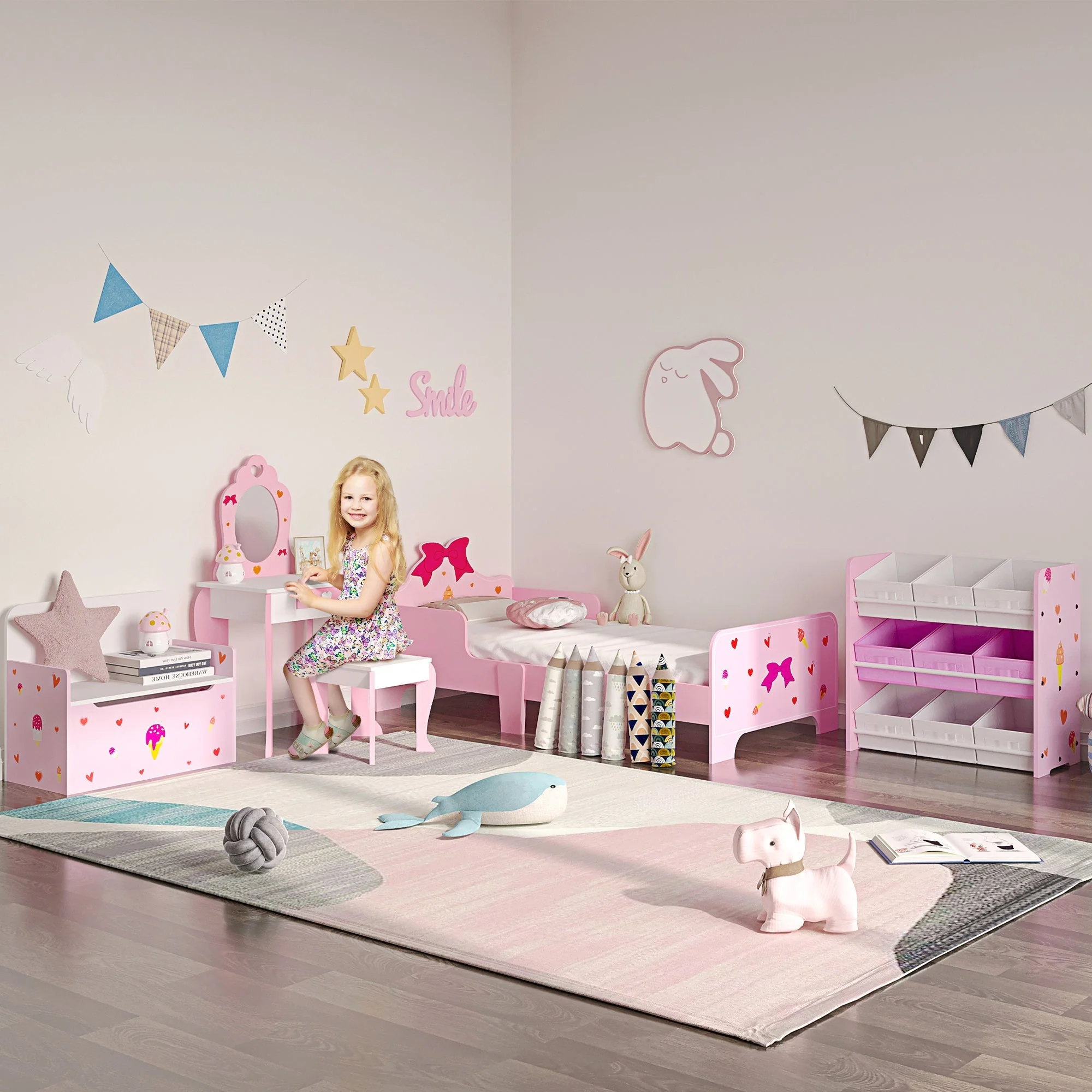 ZONEKIZ 2-in-1 Kids Storage Bench
