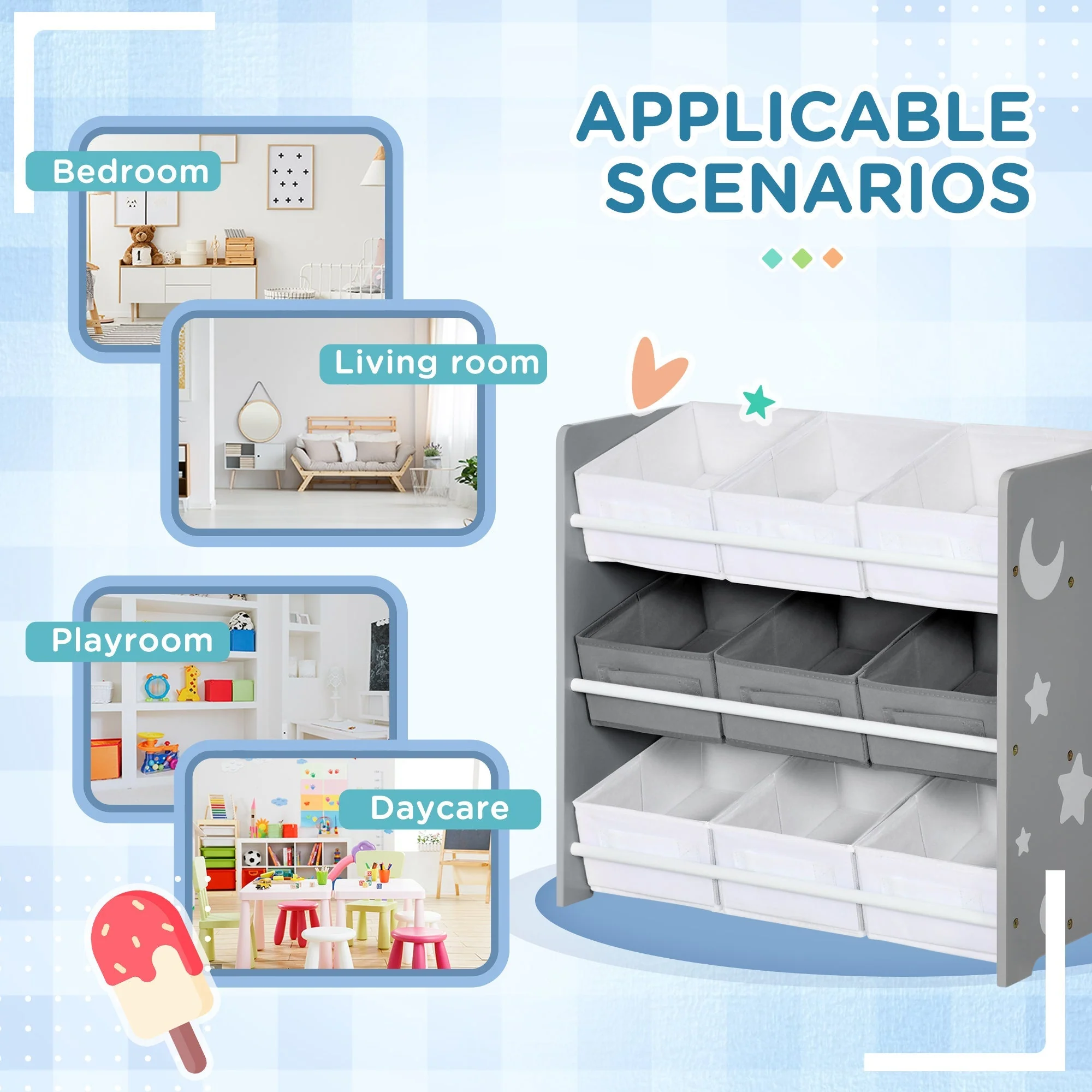 ZONEKIZ Kids Storage Unit with 9 Removable Storage Baskets - Image 6