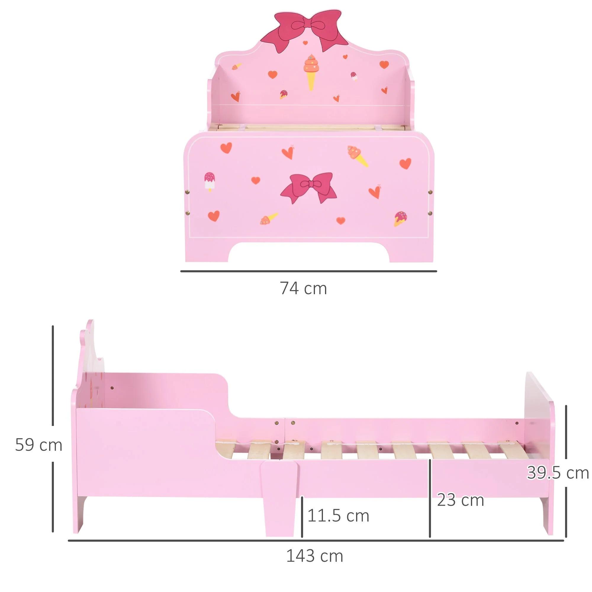 ZONEKIZ Princess-Themed Kids Toddler Bed w/ Cute Patterns - Image 2