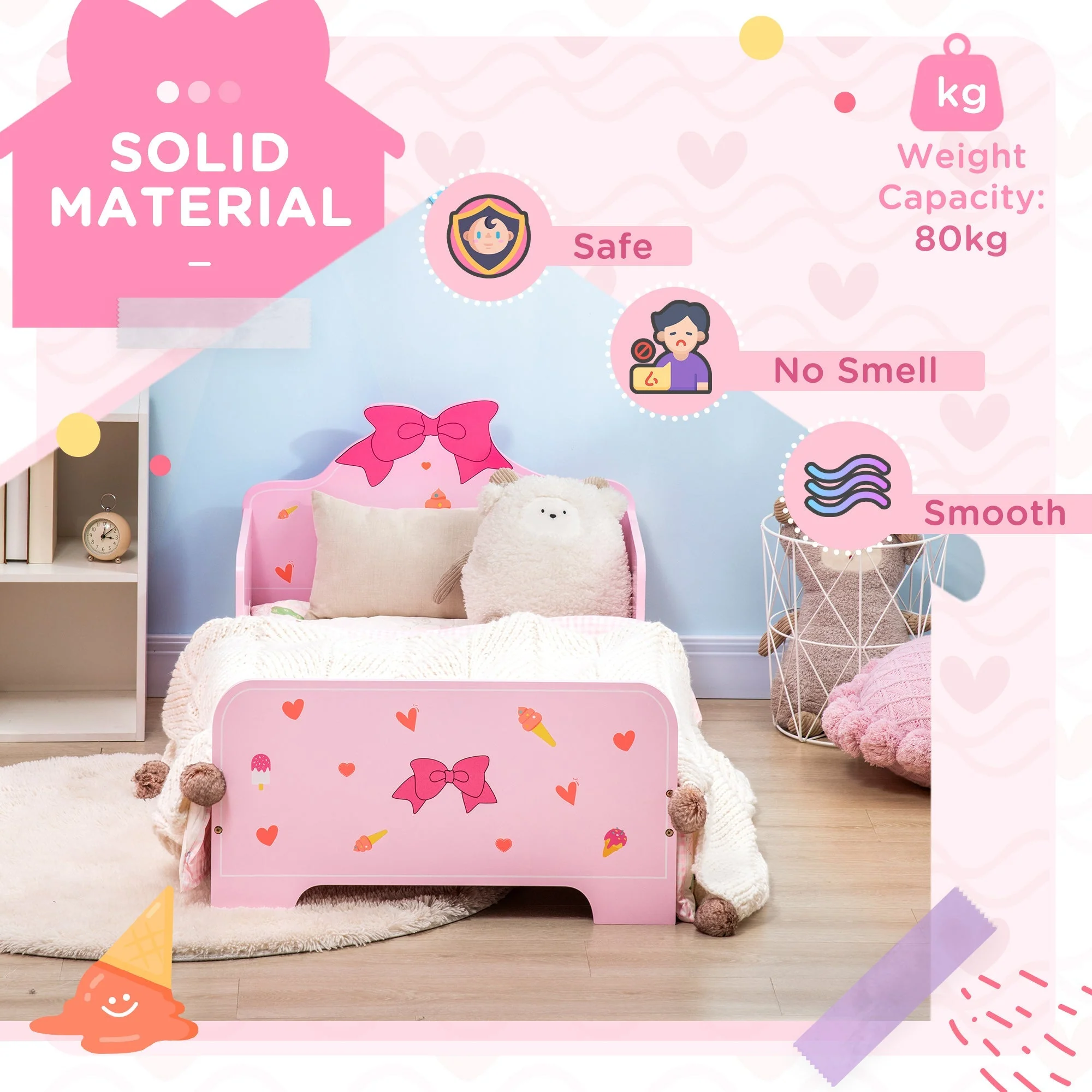 ZONEKIZ Princess-Themed Kids Toddler Bed w/ Cute Patterns - Image 5
